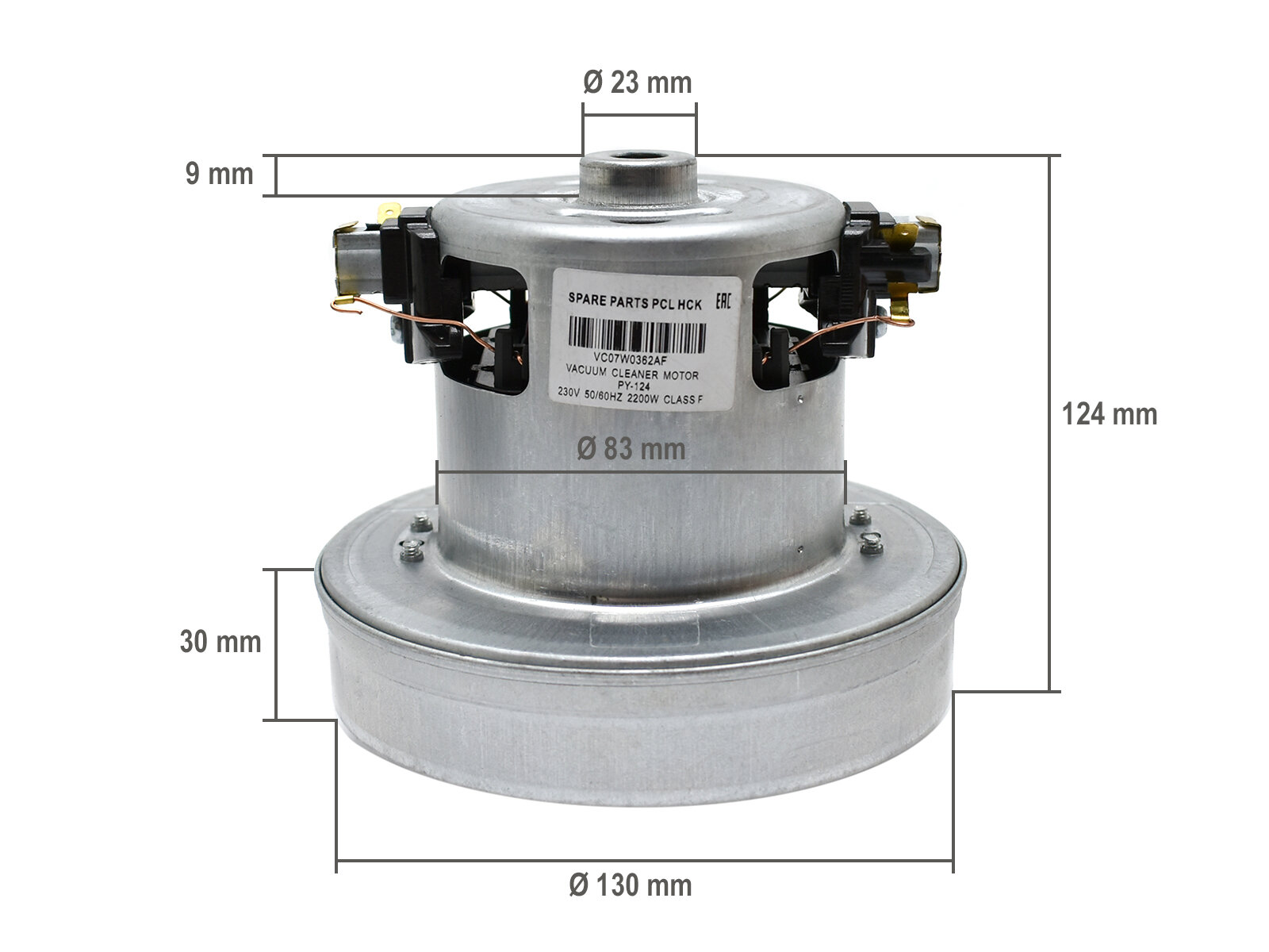 Двигатель для пылесоса универсальный 2200W H 124 мм D 130 мм VCM-22, PY-124