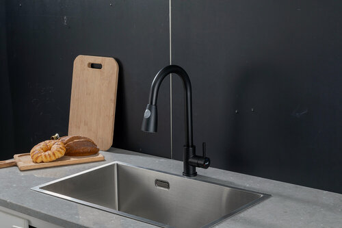 Изображение товара Смеситель для кухни Frap F60991-6 с выдвижным изливом, черный