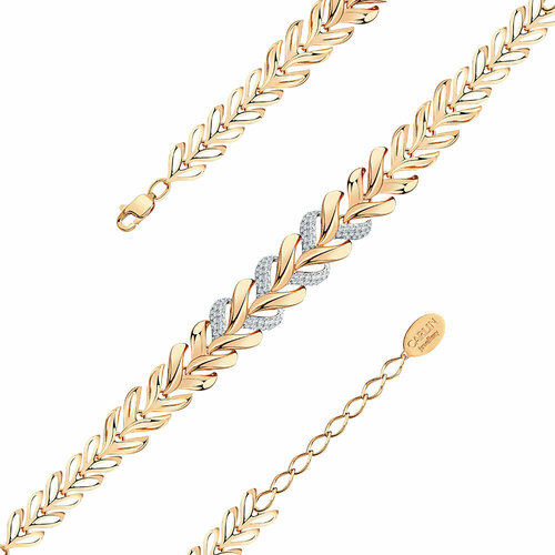 Браслет Diamant online, красное золото, 585 проба, фианит, длина 20 см., прозрачный