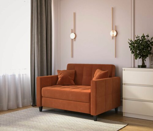 Изображение товара Диван прямой DiHall "Этро" аккордеон, спальное место 195х110, велюр, оранжевый