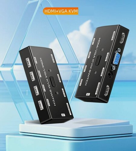 Изображение товара Коммутатор KVM HDMI VGA USB 2-1 switch для 2 компьютеров на 1 монитор