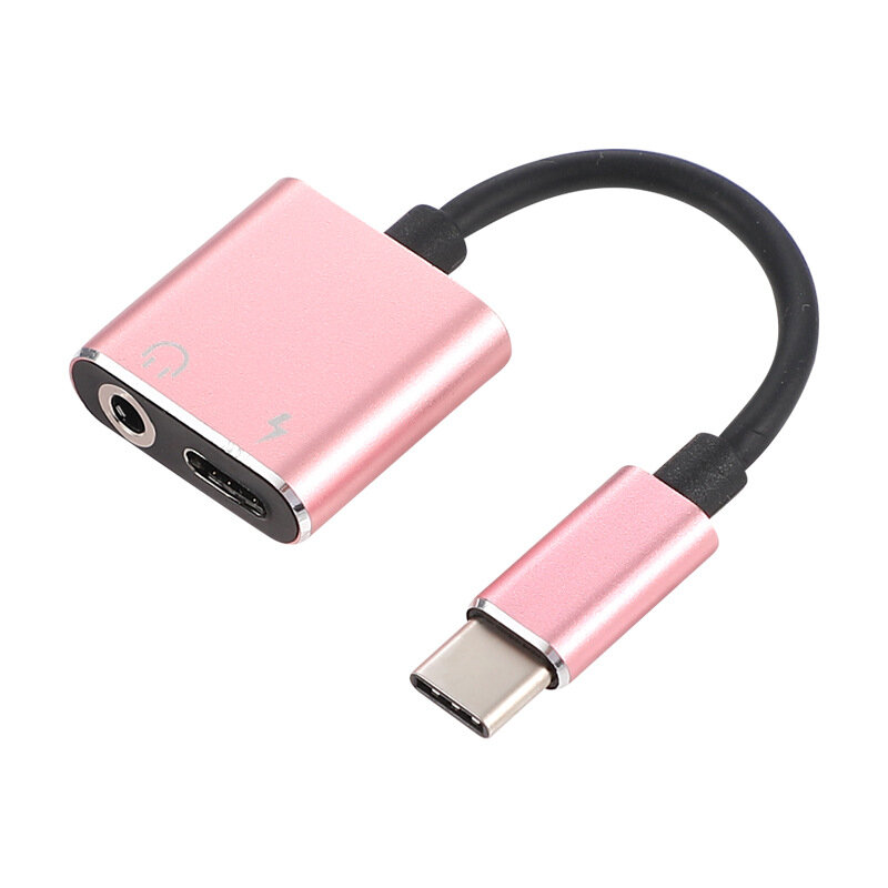 Адаптер-переходник MyPads TP-145565 USB Type-C - 3.5 мм Jack/ USB Type-C для подключения наушников и зарядного одновременно (Розовый)