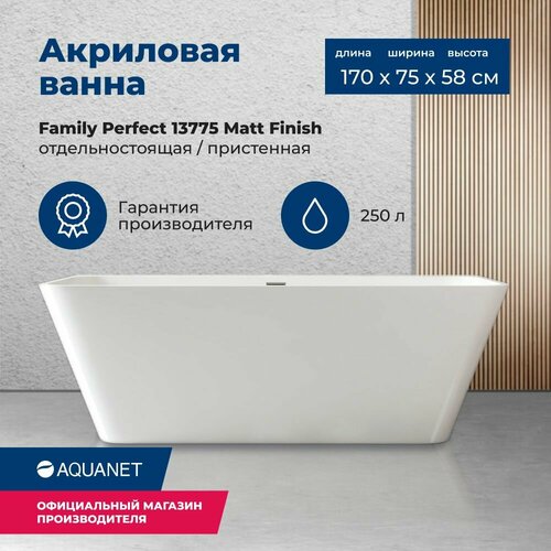 фото Акриловая ванна aquanet family perfect 170x75 13775-mw matt finish
