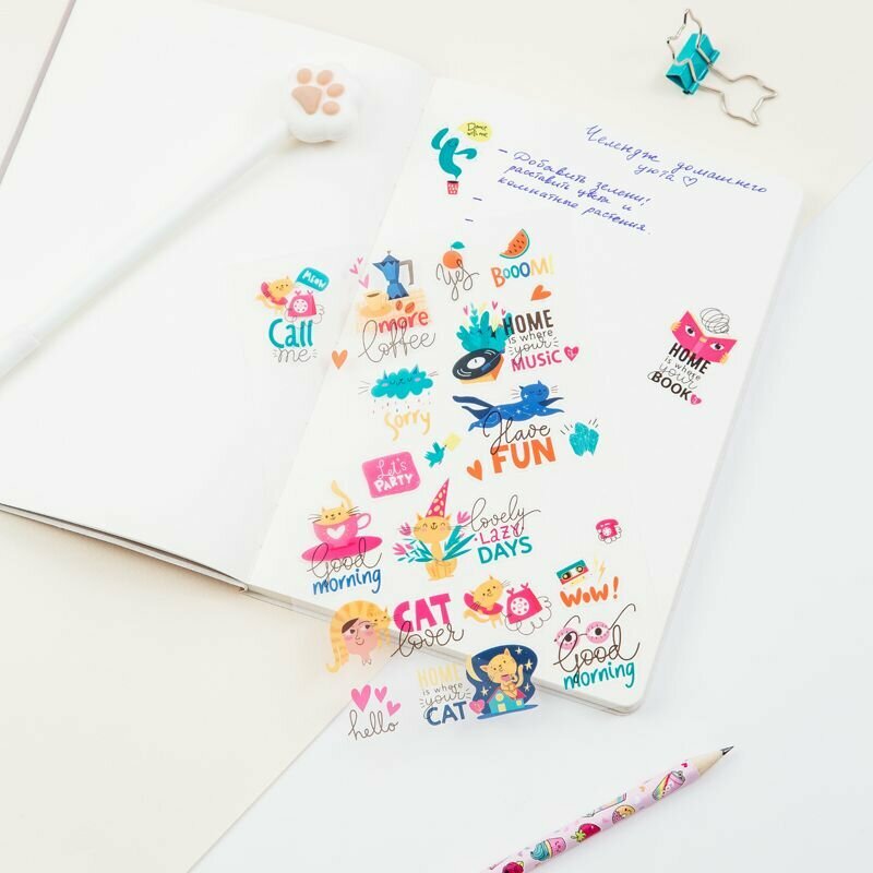 Наклейки ПВХ MESHU "Cat lover", 10*21см, 23 наклейки, инд. уп, европодвес