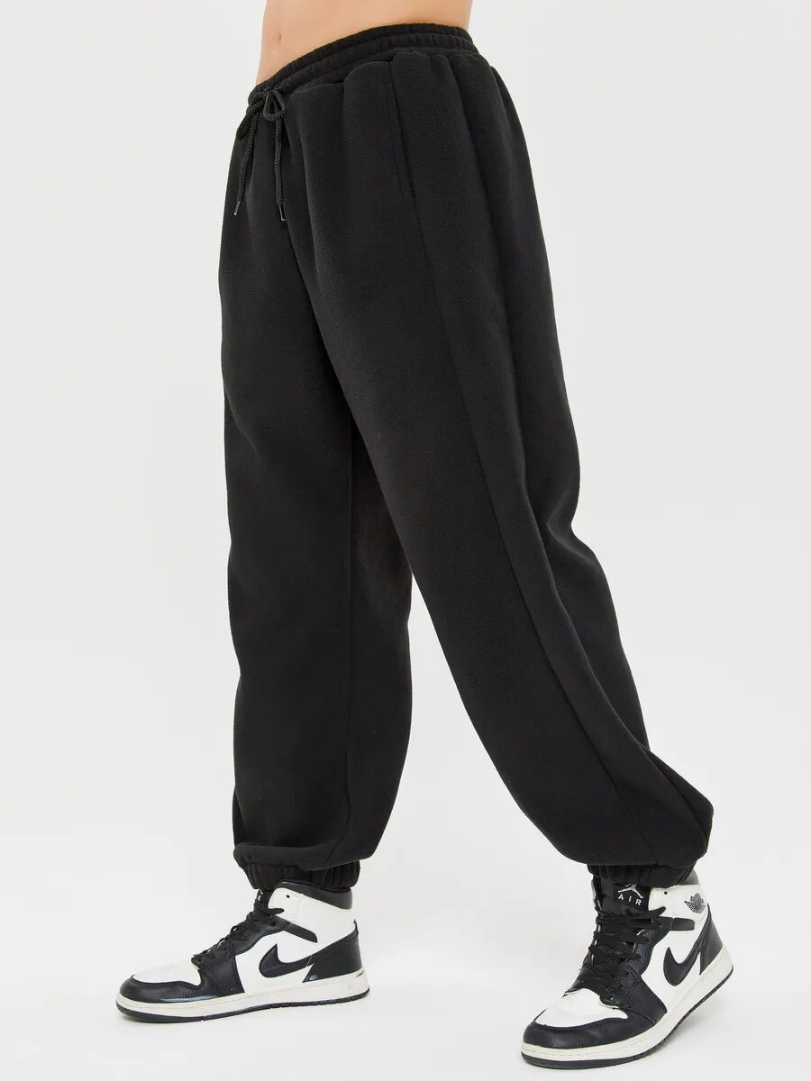 Брюки спортивные BOSSIN теплые из флиса Y2K оверсайз размер L черный