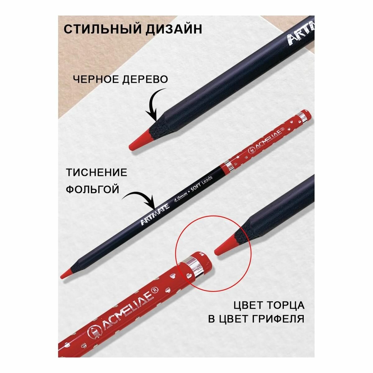 Набор карандашей цветных ACMELIAE "Blackwood Artmate" 24 цв, в металлическом футляре - фото №3