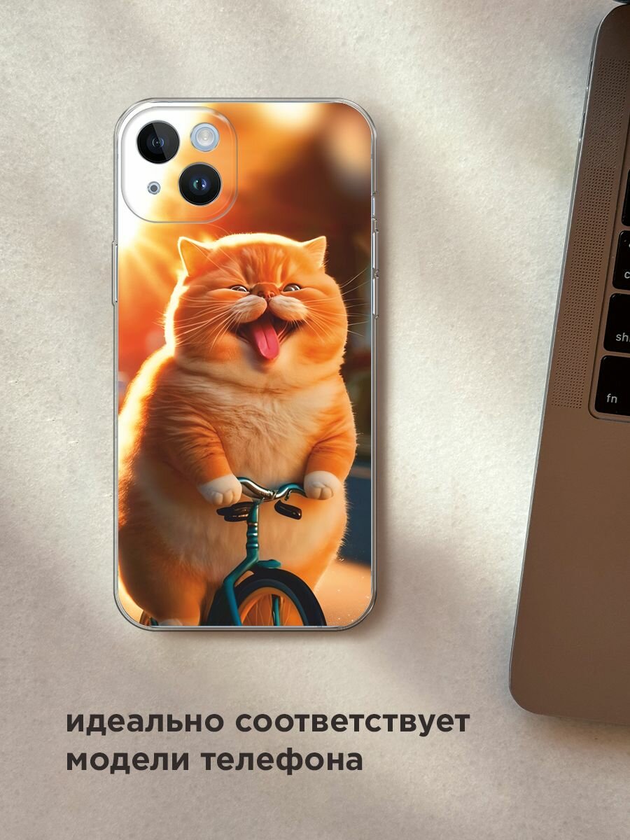 Чехол на Apple iPhone 14 Plus / Айфон 14 Плюс с принтом "Кот на велике" — фото 1