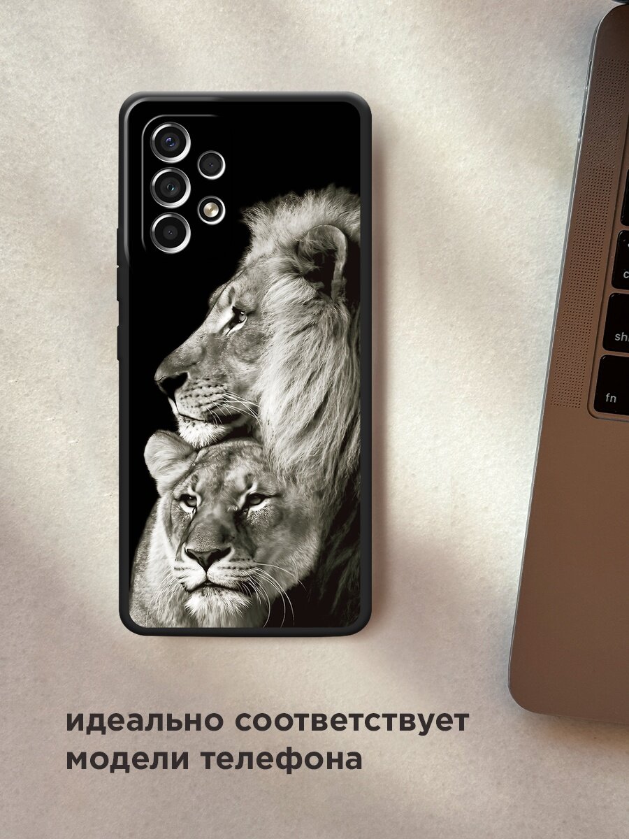 Черный матовый чехол на Samsung Galaxy A53 / Самсунг Галакси А53 с принтом "Лев и львица" — фото 1