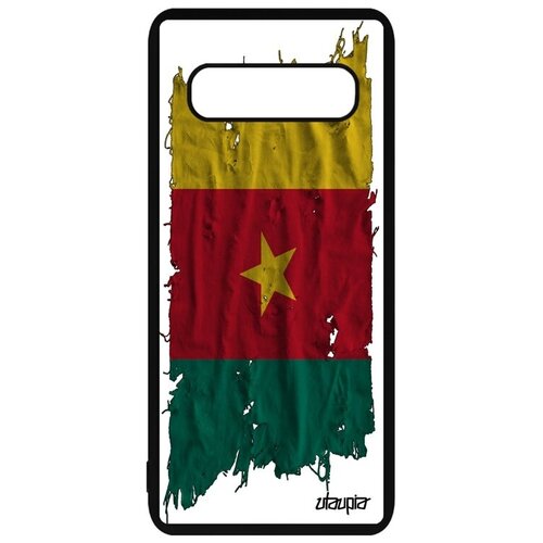 фото Защитный чехол на смартфон // samsung galaxy s10 plus // "флаг камеруна на ткани" государственный стиль, utaupia, белый