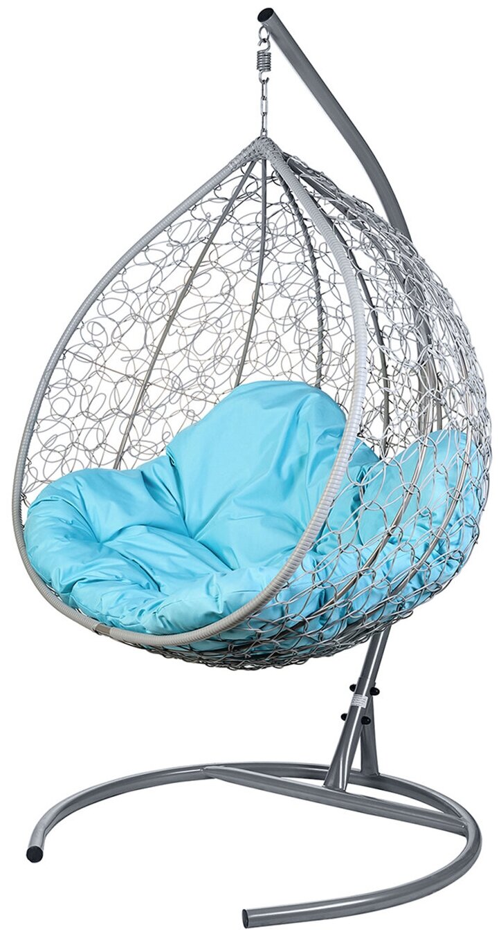 Кресло подвесное Bigarden "Gemini Promo", серое, со стойкой, голубая подушка (чехол в подарок)