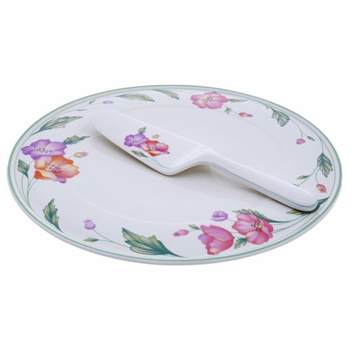 Набор для подачи торта (блюдо и лопатка), фарфор, деколь, мануфактура 