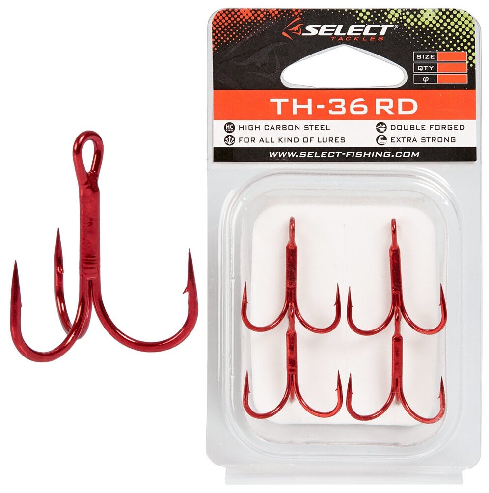 Крючки Select тройные treble hook TH-36 Red #14 (8шт в упаковке)