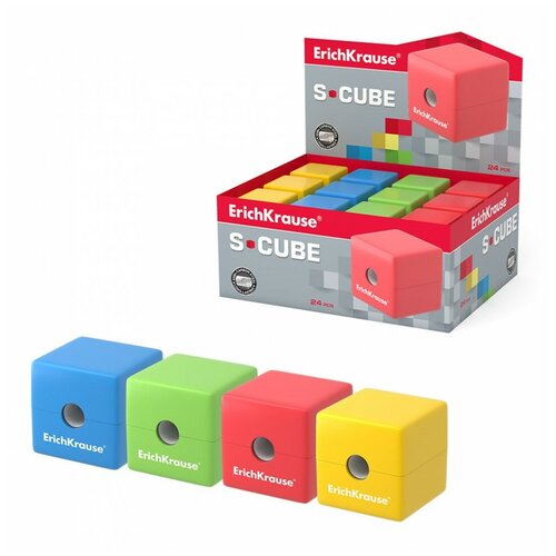 Точилка 1 отверстие с контейнером ErichKrause S-Cube с контейнером, микс 4В 50141