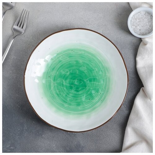 Тарелка керамическая глубокая Доляна «Космос», 550 мл, d=21,6 см, цвет зелёный