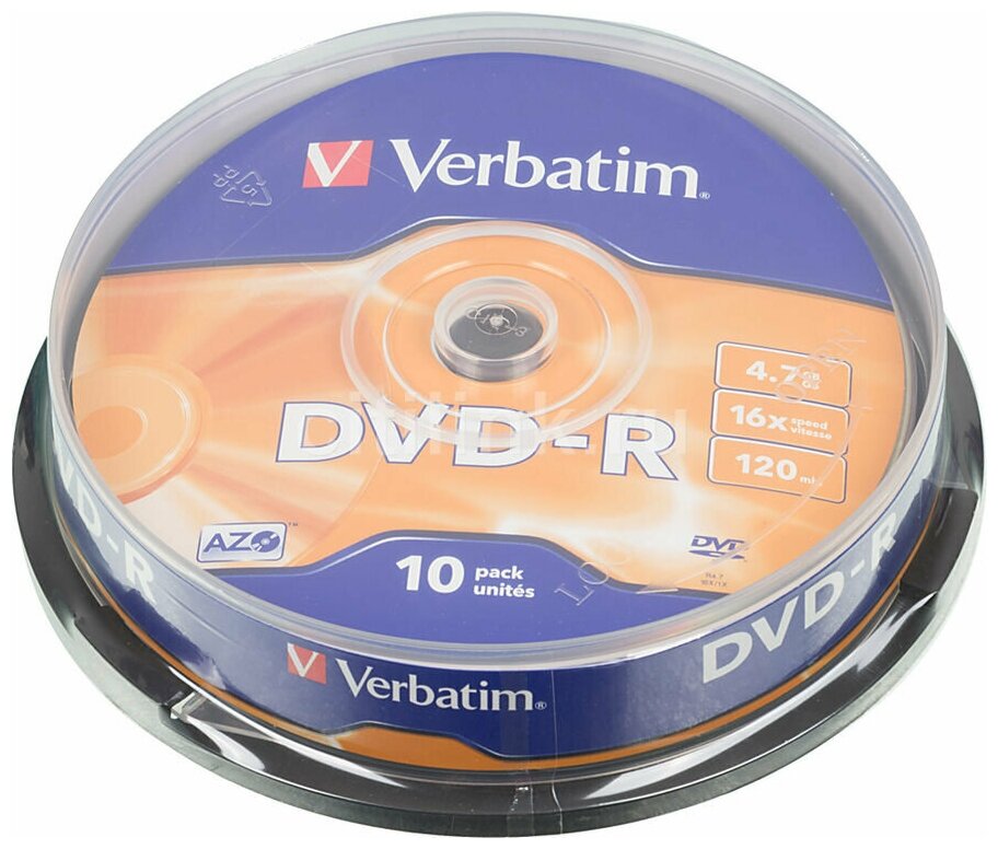 Оптический диск DVD-R VERBATIM 4.7Гб 16x, 10шт, cake box [43523]