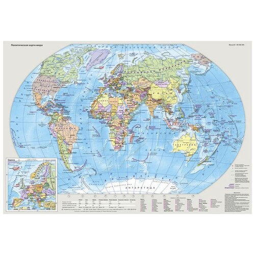 Карта настольная Мир и Россия двусторонняя 1:80млн, 1:18млн, 0,49х0,34м. , 1 шт.