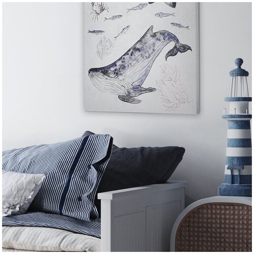 Картина-холст на подрамнике / Интерьерная картина / 50*60 см / Море, кит, рыба, краб