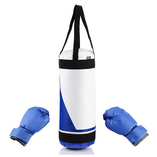 Набор для бокса: груша 50 см х Ø20 см. (тент) с перчатками. Полоса белая+синяя.
