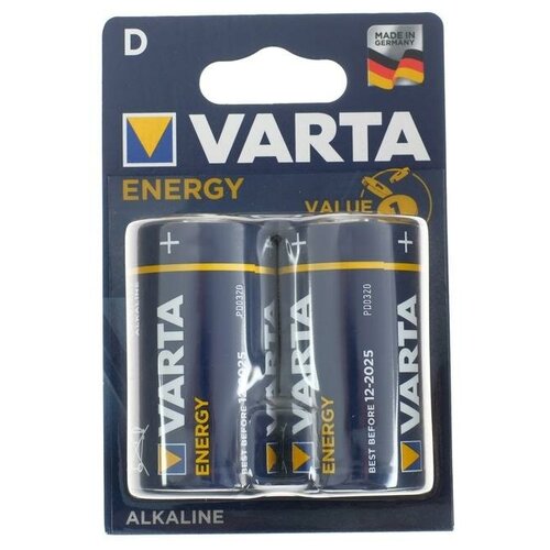 Батарейка алкалиновая Varta Energy, D, LR20-2BL, 1.5В, блистер, 2 шт.