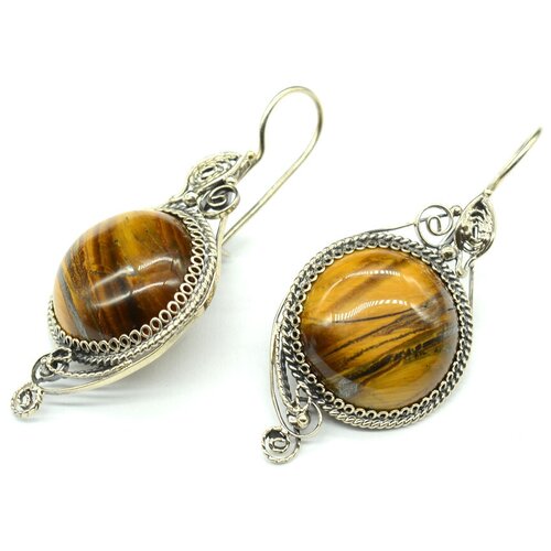 Серьги Радуга Камня, тигровый глаз, желтый