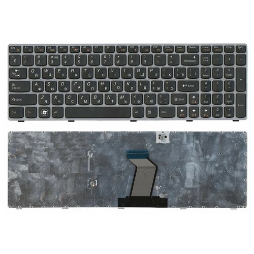 Клавиатура для ноутбука Lenovo IdeaPad Y570 черная с серой рамкой 2013₽