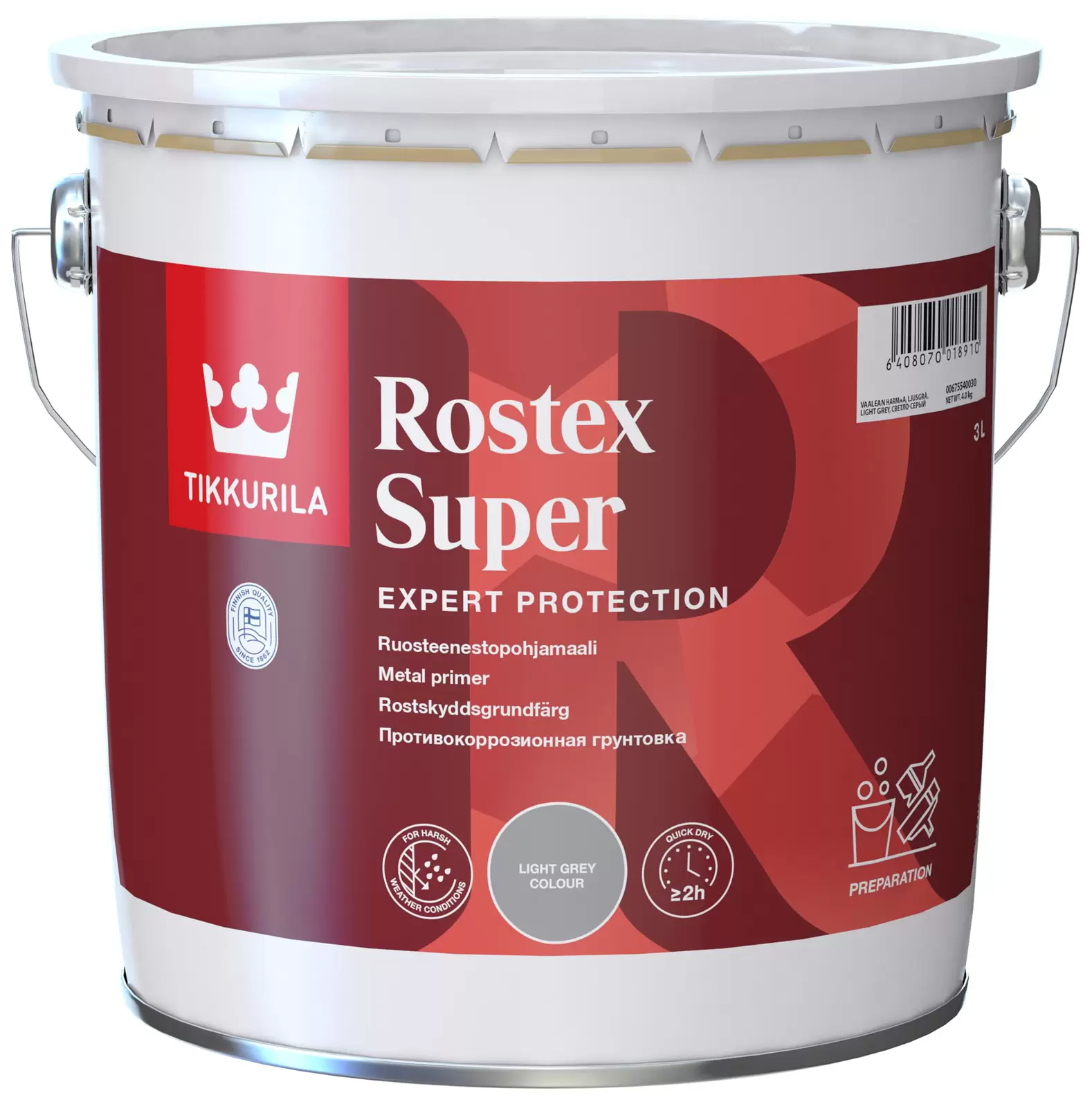 Tikkurila Rostex Super/Тиккурила Ростекс Супер, 3л,красно-коричневый,грунт антикоррозийный