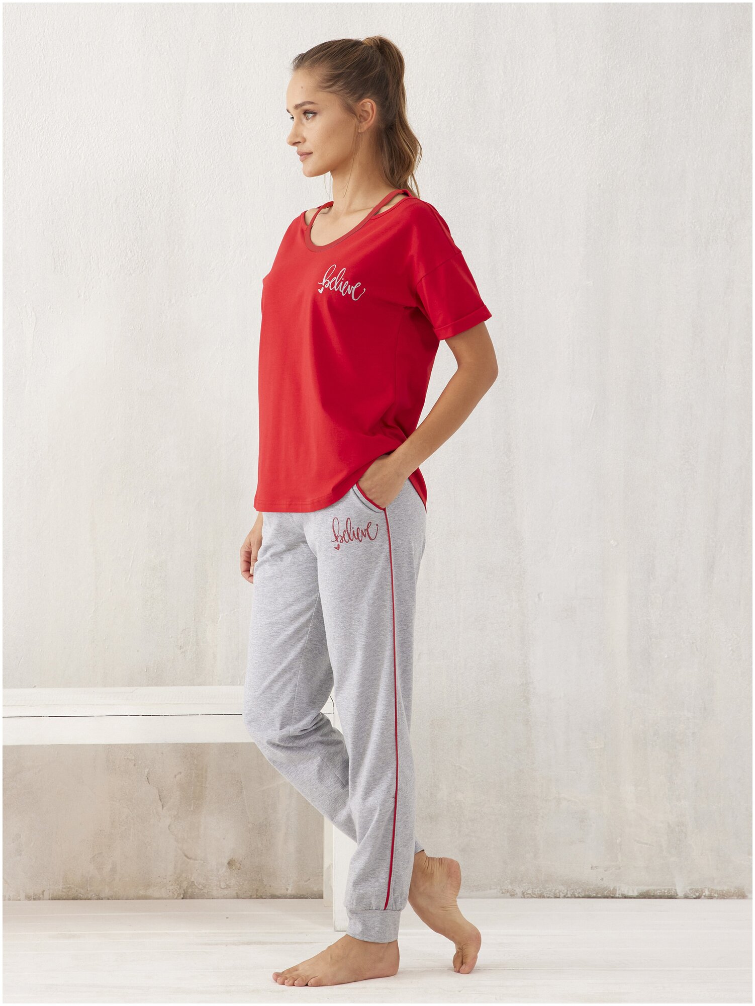 Пижама женская RELAX MODE со штанами хлопок домашняя одежда больших размеров комплект домашний - фотография № 6