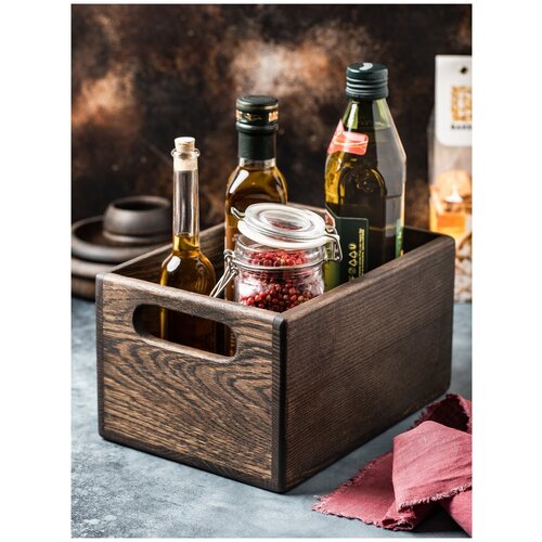 Ящик из темного дуба для хранения кухонных мелочей