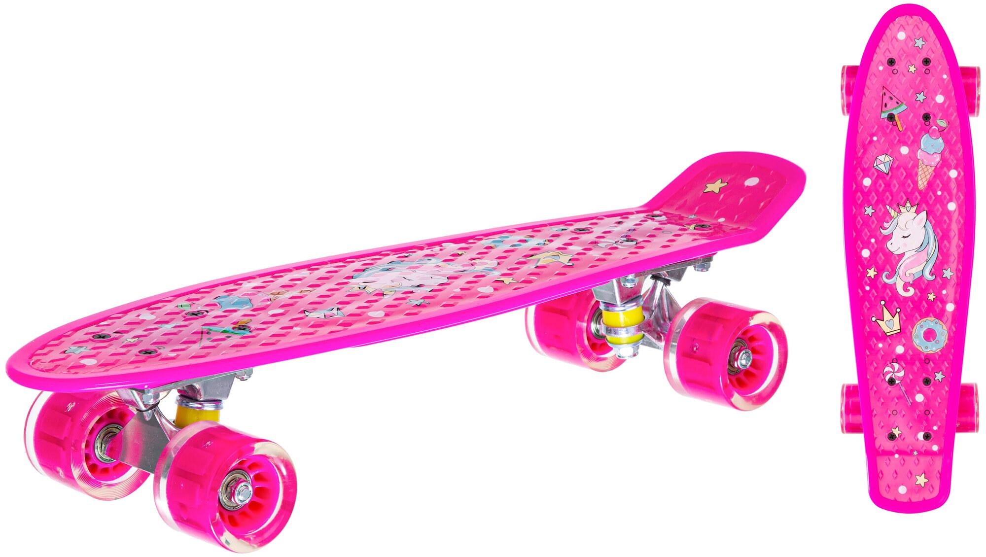 Скейтборд детский пластиковый. розовый с принтом. арт. IT107655