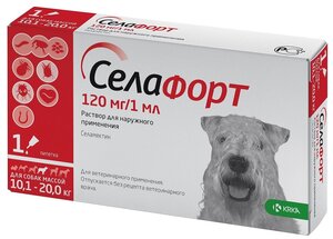 Фото Селафорт капли от блох, клещей и власоедов 120 мг/ 1 мл, для собак массой 10.1 – 20 кг, 2 уп.