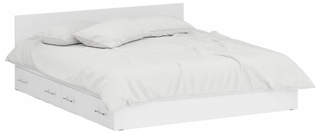 Кровать белая с ящиками Стандарт 1800, цвет белый, ШхГхВ 183,5х203,5х70 см, сп. м. 1800х2000 мм, без матраса, основание есть