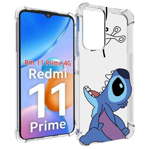 Чехол MyPads стич-с-ножницами для Xiaomi Redmi 11 Prime 4G задняя-панель-накладка-бампер