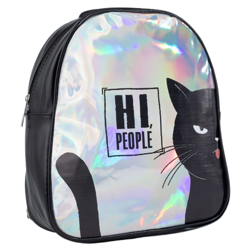 Рюкзак искусственная кожа, 27х23х10 см HI PEOPLE, кот, голография