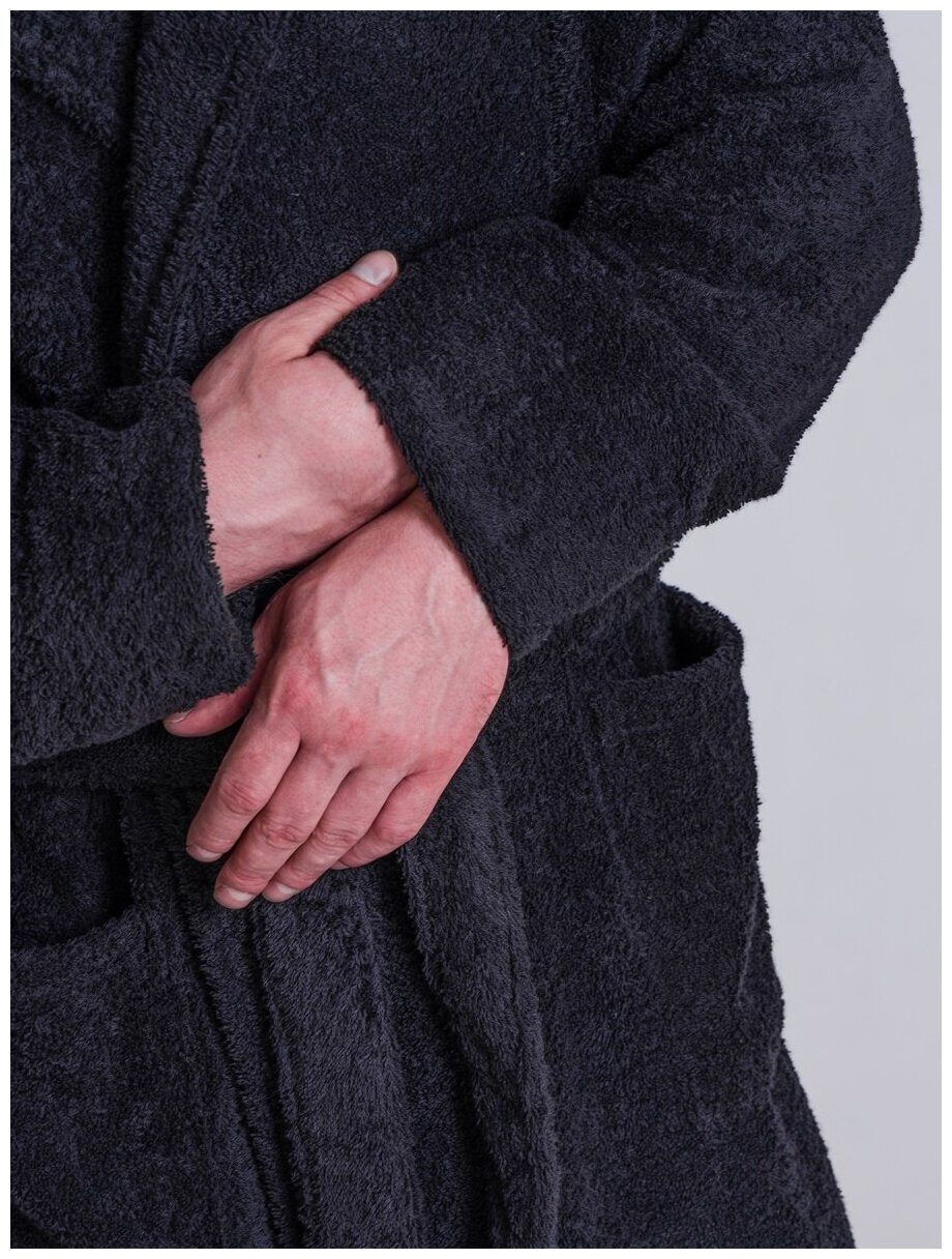 Халат мужской махровый BIO-TEXTILES с капюшоном 48-50 черный домашний хлопок с запахом банный больших размеров длинный в подарок бассейн - фотография № 9