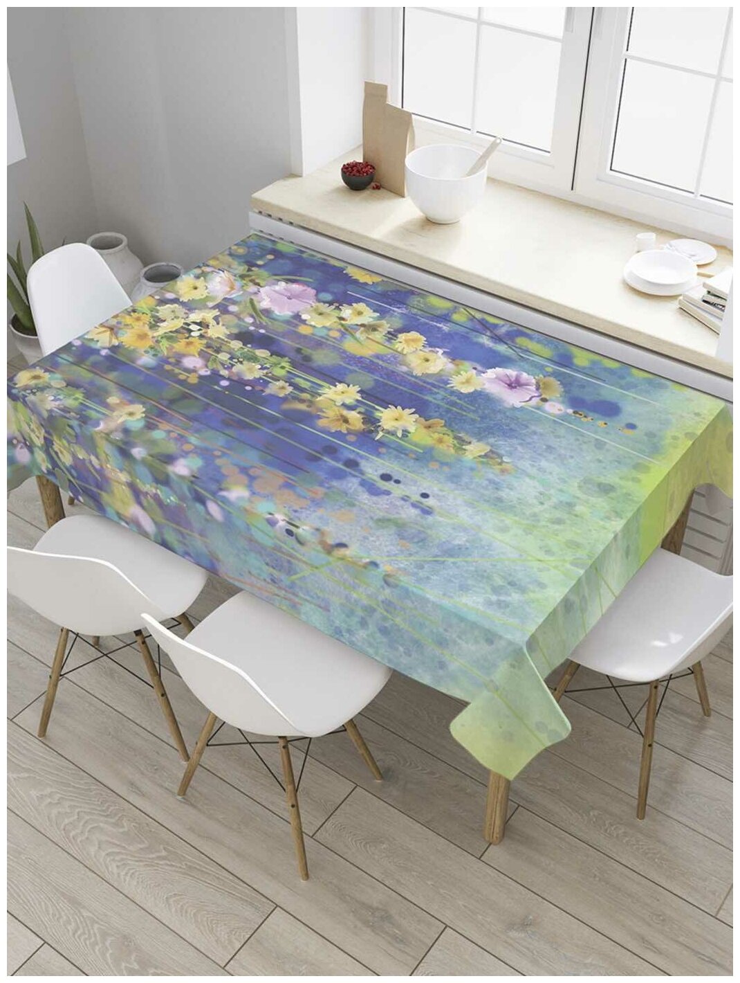 Скатерть прямоугольная JoyArty на кухонный стол "Висящие цветы" из оксфорда, 180x145 см