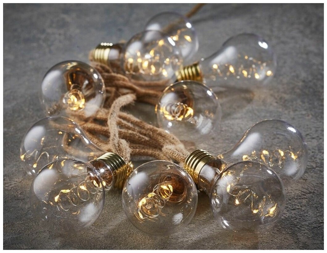 фото Гирлянда ретро лампы 10 ламп, 50 тёплых белых микро LED-огней, 3,15+5 м, джутовый провод, Edelman, Luca