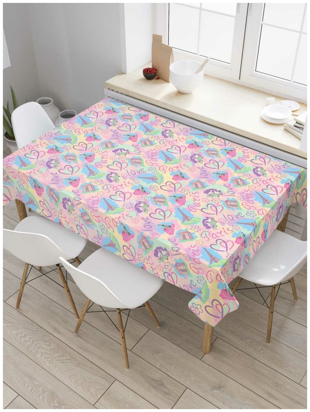 Скатерть прямоугольная JoyArty на кухонный стол "Разноцветные лепестки" из оксфорда, 120x145 см