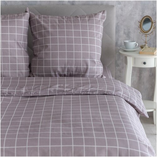 Комплект постельного белья RoomTex евро/евростандарт/кпб бязь/ хлопок/ клетка мокко