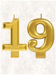 Свеча для торта цифра " 19 " 8 см золото 19 лет