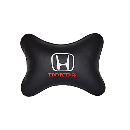 Автомобильная подушка на подголовник экокожа Black с логотипом автомобиля HONDA