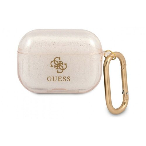 фото Чехол с карабином cg mobile guess tpu transparent glitter 4g для airpods pro, цвет золотой (guapucg4gd)