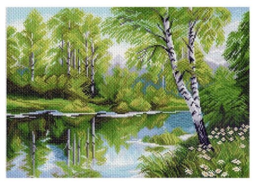 Рисунок на канве Матренин посад 37х49 см, 1020 Березы у озера (МП.37х49.1020)