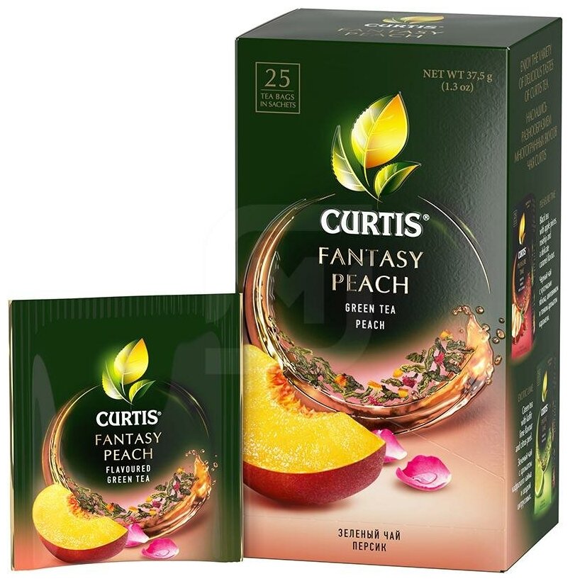 Чай зеленый в пакетиках CURTIS "Fantasy Peach" 25 пакетиков, c ароматом персика, лемонграссом и лепестками розы, мелколистовой - фотография № 10
