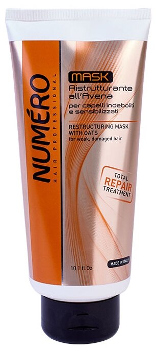 Brelil Professional Numero Numero Restructuring Mask With Oats Восстанавливающая маска для волос, 300 мл, туба