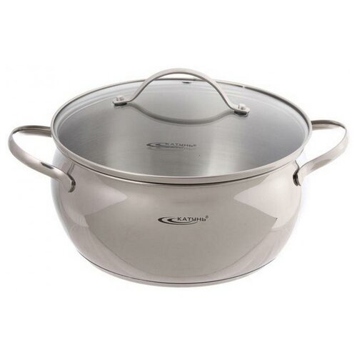 Кастрюля нержавеющая сталь, 1.6 л, с крышкой, крышка стекло, Катунь, Медея, КТ-АР-011-16, индукция