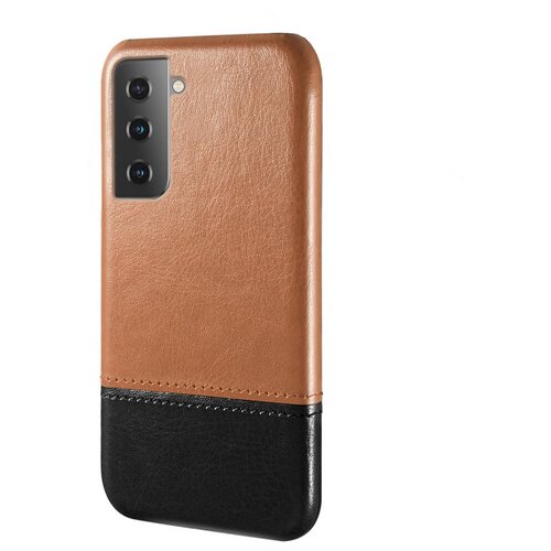 фото Чехол панель-накладка mypads для samsung galaxy s21 (sm-g991) обтянутый качественной импортной кожей двухцветный дизайнерский с элегантной прошивкой светло-коричневый-черный