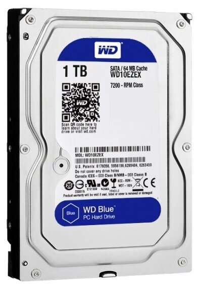 Жесткий диск 3.5" Western Digital WD Caviar Blue 1 ТБ, SATA III, 64 Mb, 7200 rpm (WD10EZEX)