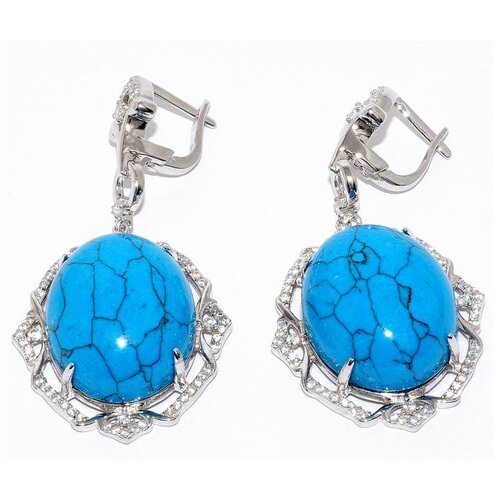 фото Ажурные серьги-подвески из серебра с бирюзой и цирконием silver wings