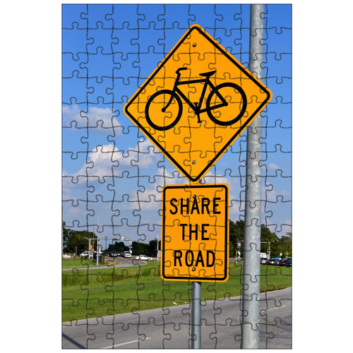 фото Магнитный пазл 27x18см."знак велосипедная дорожка, разделить дорогу, велосипед" на холодильник lotsprints