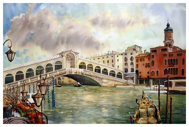 Постер на холсте Мост в Венеции (Bridge in Venice) №1 45см. x 30см.